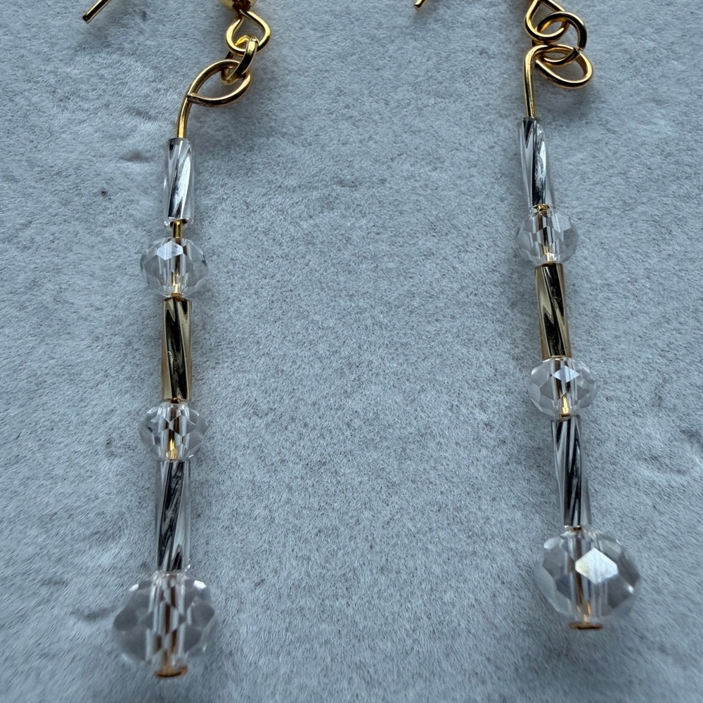 Gold and Silver Embellished Beaded Dangle Earrings Style# 029